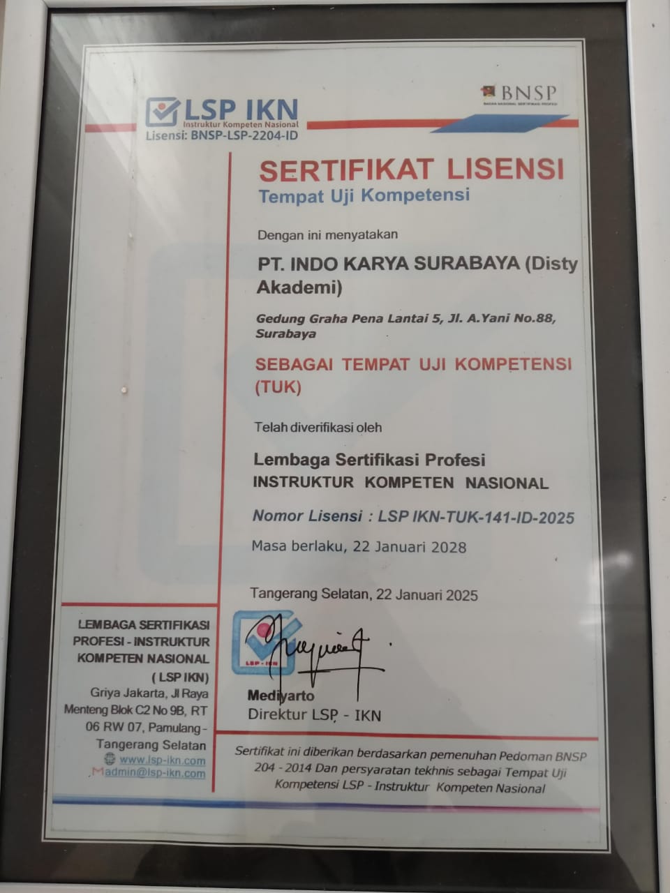 Sertifikat Lisensi Tempat Uji Kompetensi